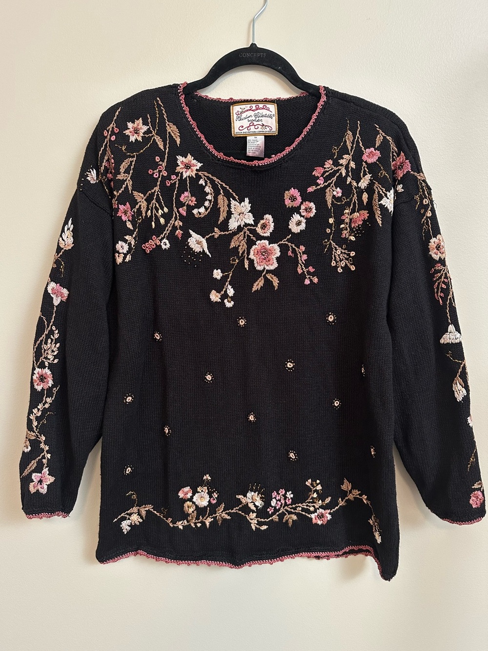 Vintage Heirloom Collectibles Floral Embroidered Crewneck Cottagecore Chic 1X